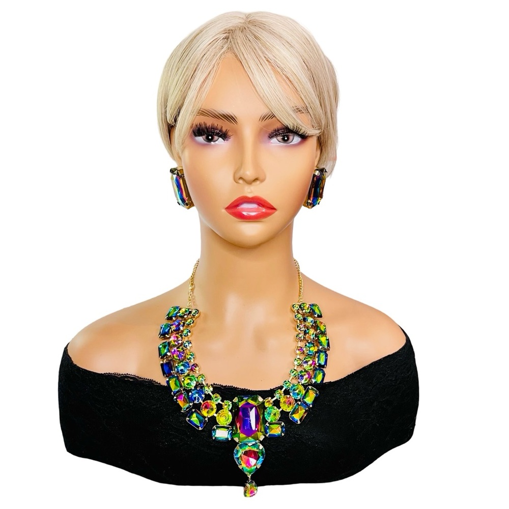 Royal Radiance Iridescent Statement Necklace & Earring Set